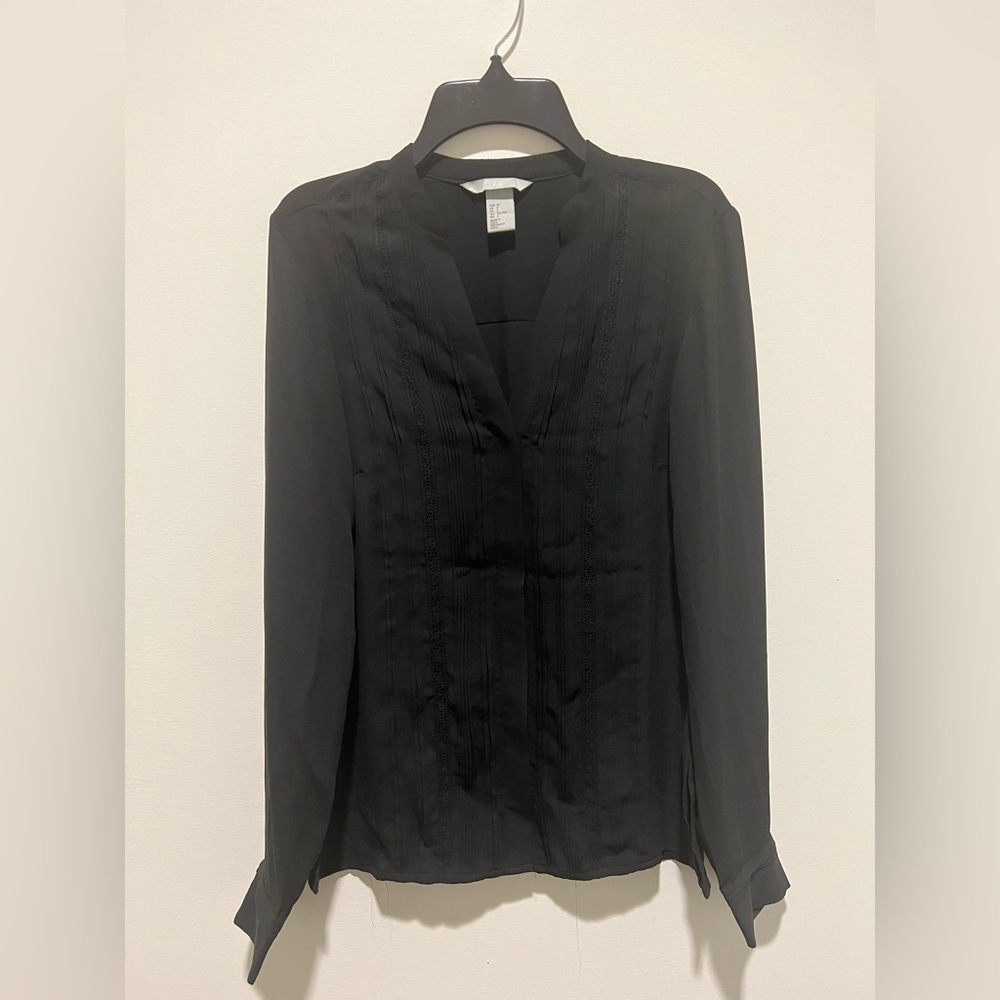 H&M black chiffon long sleeve blouse